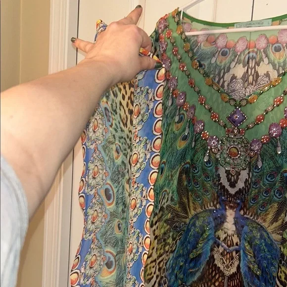 Peacock and Leopard Print Vintage Kaftan - Picture 4 of 9